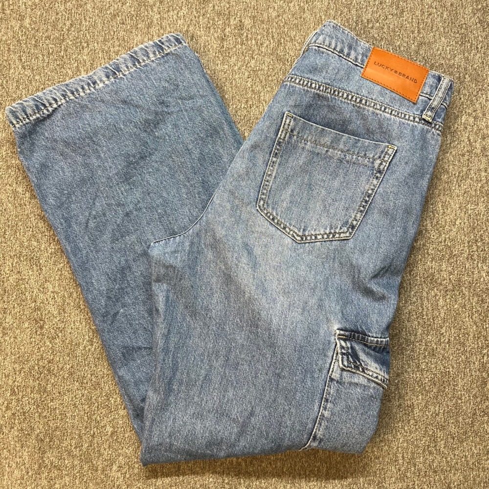 Lucky Brand High Rise Wide Leg Cargo Jeans Light Wash Blue Denim 8/29R